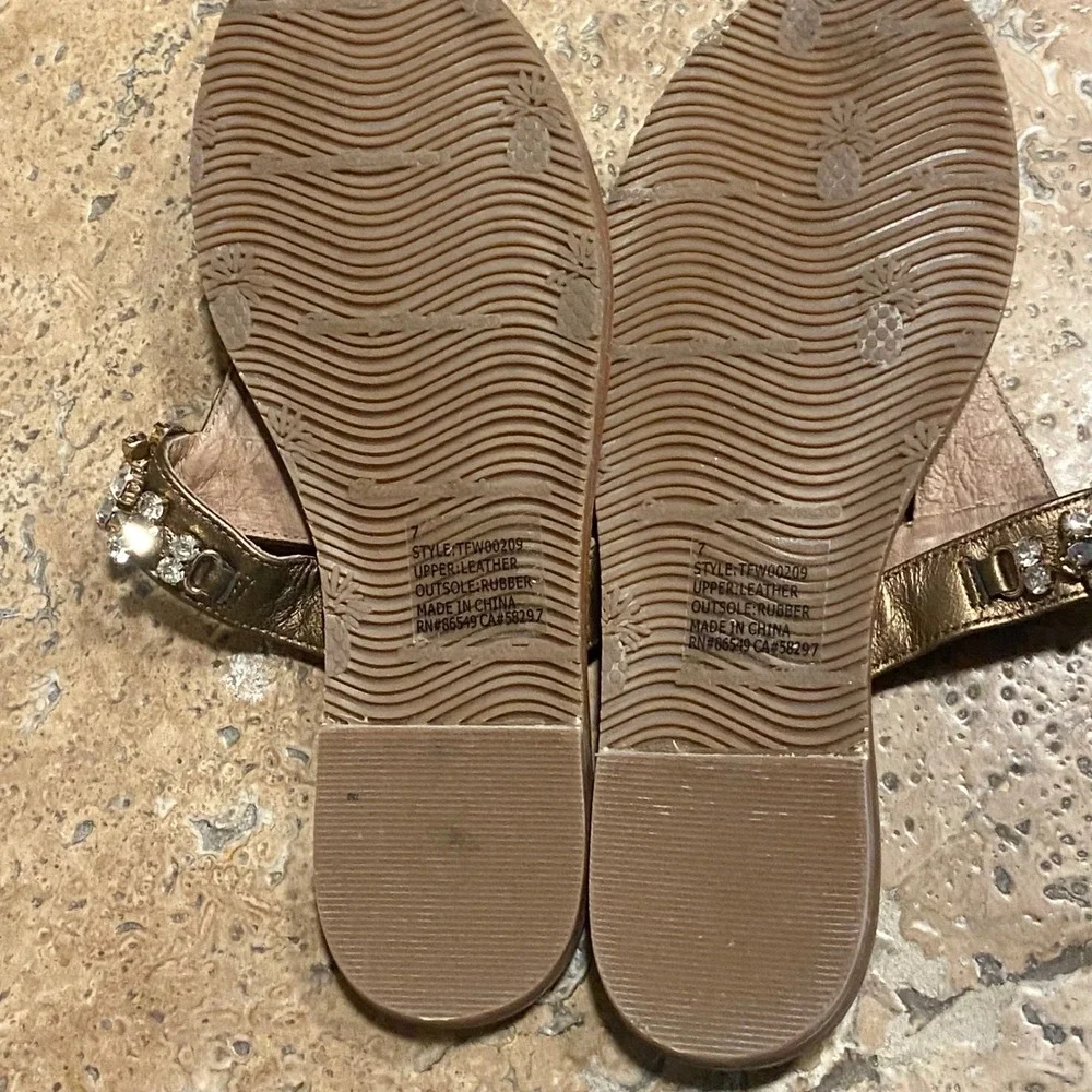Tommy Bahama Yuri Crystal Thong Sandals Bronze Leather Flat TFW00209 Womens 7